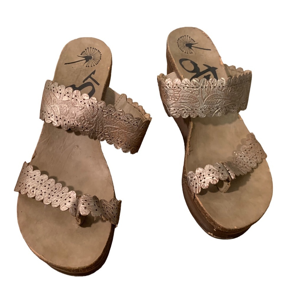 OTBT pewter leather beach park wedge sandals size 9.5 women's metallic shoes - Picture 2 of 7